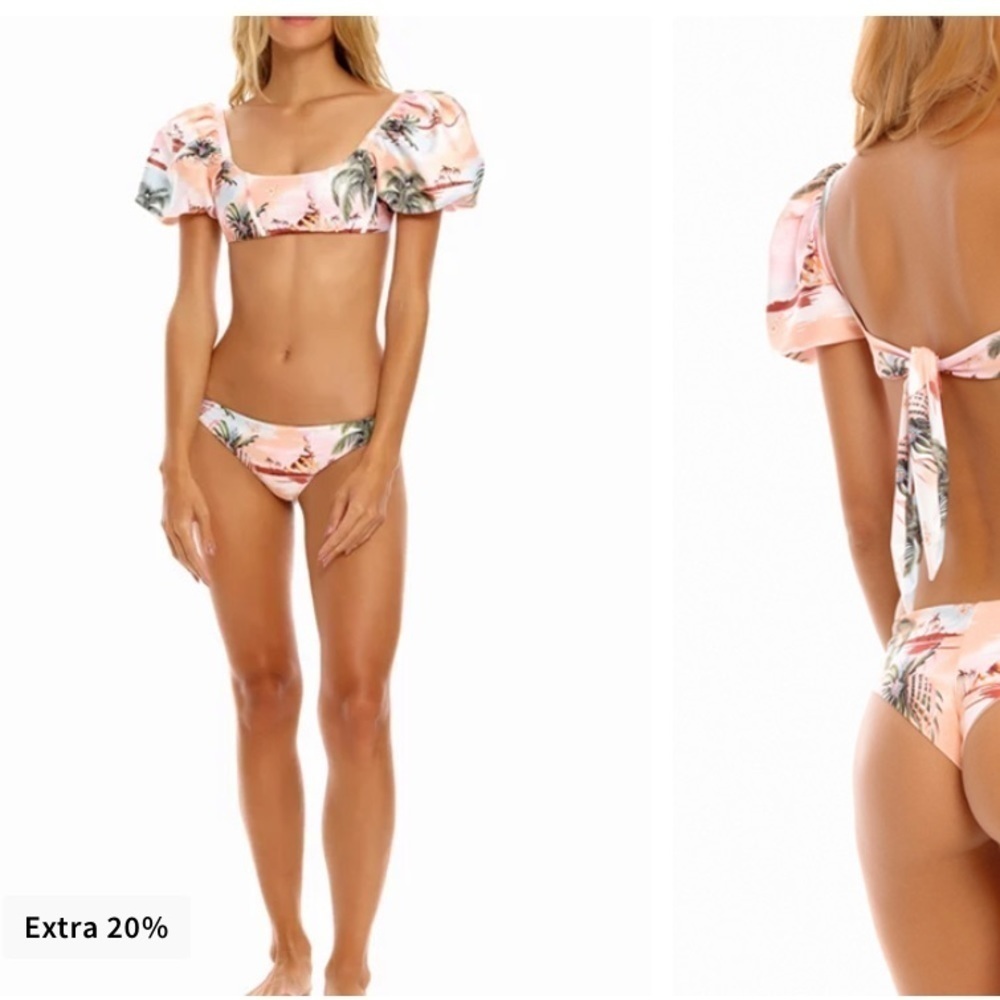 AGUA BENDITA  Chelsea Puff Sleeve Bikini Top